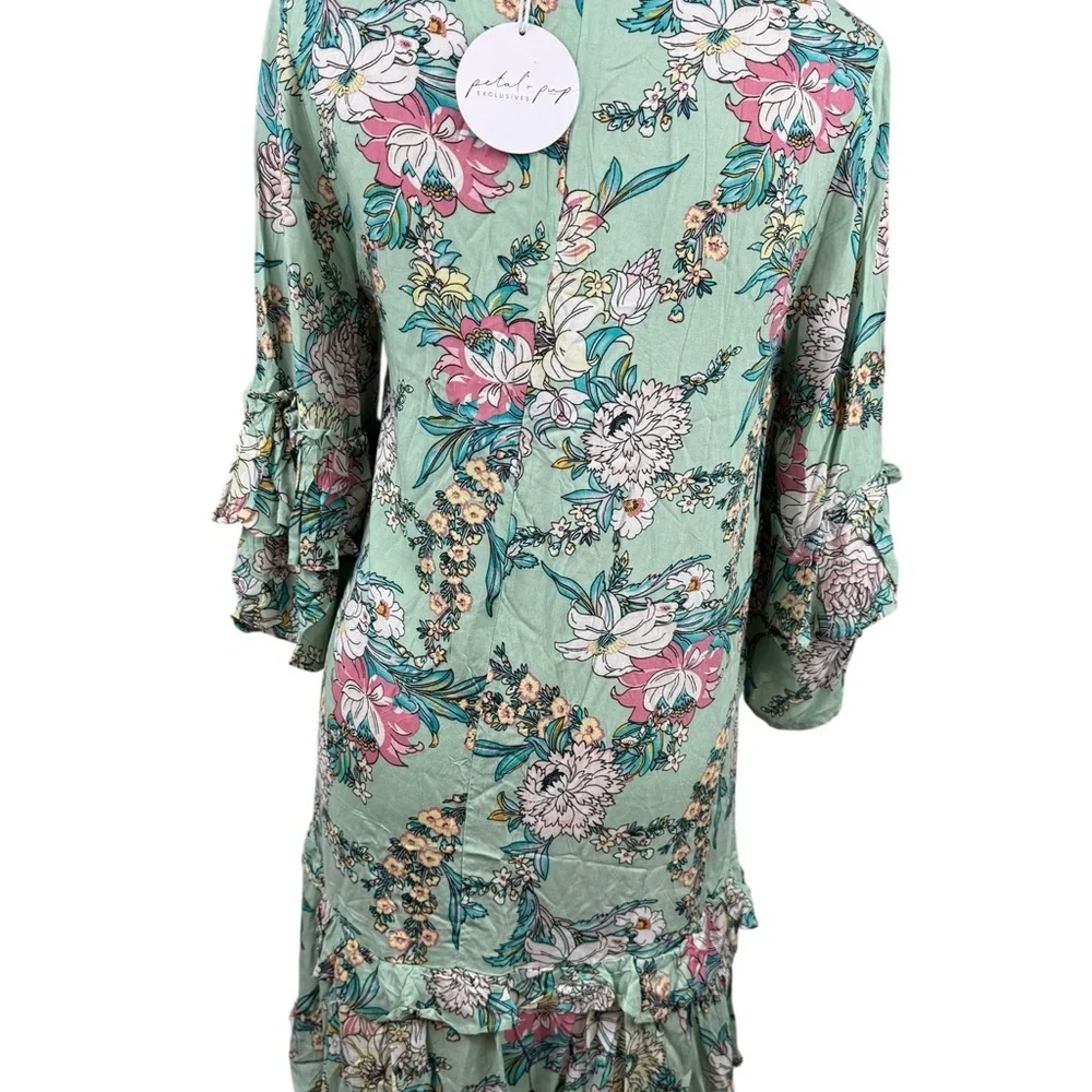 NWT Petal & Pup Mint colored print Dress with ruffle accents size 6